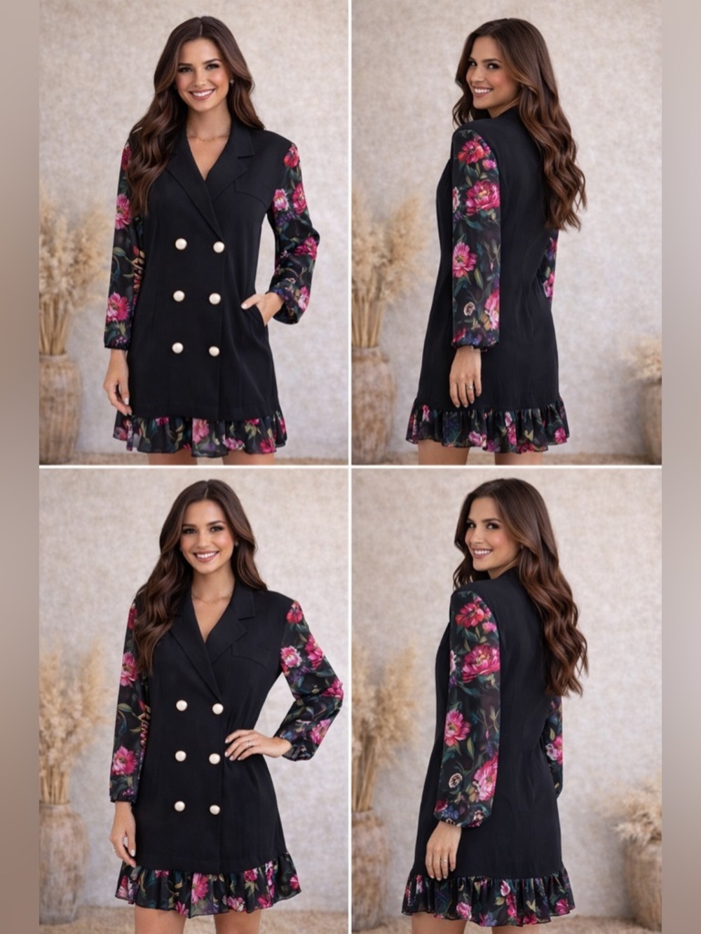 Rampage Black Dress with Pink Floral Sleeves